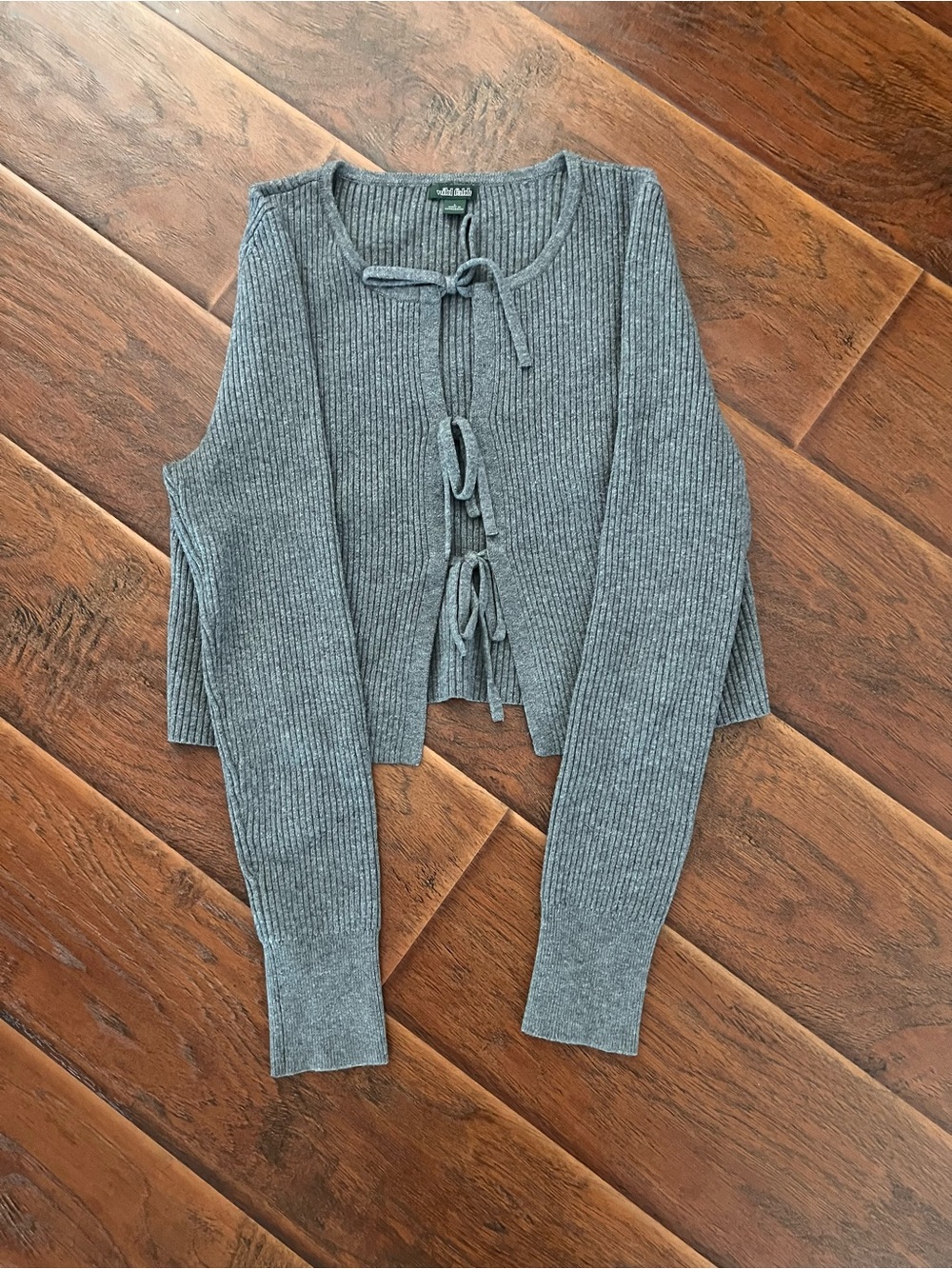 wild fable Gray Ribbed Tie-Front Cardigan